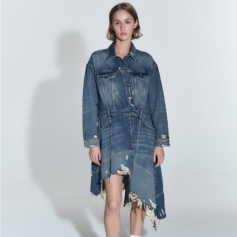 Zara Ripped Denim Jacket Dress - Picture 5 of 15